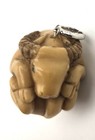 Vintage Netsuke Style Coiled Zodiac Ram Pendant Charm Heavy Resin Faux Ivory