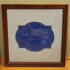 Antique Victorian Acid Etched Cobalt Glass Woman In Boat Landscape Framed