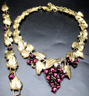 Trifari Kunio Matsumoto Purple Cabochon Grape Leaf Necklace Bracelet Set