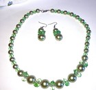 Necklace And Earrings Set Glass Pearl And Bead  Stunning Mint Green