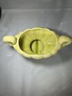 New Vintage American Bisque Green Yellow Planter Pot Curl Handles Rounded Ribs
