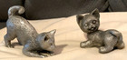 Set Of 2 Pewter Cats  Kittens Playing-silver Metal Figurine Statues-2 -2 5 -euc