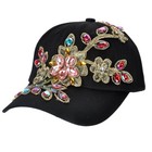 Bling Baseball Hats For Women Black Lace Flowers Baseball Cap With Colorful 