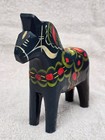 Vintage Swedish Dala Horse Wood Carving Dark Blue With Black Sweden 5 1 8   