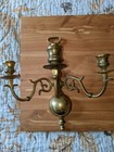 Vtg  Solid Brass Wall Sconce Candle Holder 3pc Set Of 2 By 12x6 