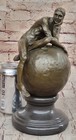 Signed Vitaleh Realism Abstract Bronze Sculpture Nude Man Earth Globe Statue Art