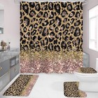 4 Pcs Rosegold Leopard Print Shower Curtain Set With Non-slip Rugs  Toilet Li   