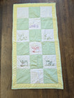 Vtg Handmade Baby Quilt 48x26  Patchwork Hand Sewn Yellow Green Mcm Nursery
