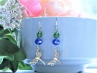 Ooak Artisan Made  Stainless Steel Dragonfly Charm Silver Dangle Earrings  Blue