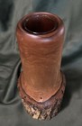Vintage Milo Wood Vase Signed B  Wheeler Live Edge Base Glass Insert 8 1 2  Tall