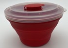 Pampered Chef Microwave Popcorn Maker Red Silicone Colapsable Bowl With Lid