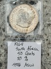 1964 South Africa 50 Cents 0 5 Silver Coin Km 57 Springbok Queen Elizabeth Ii