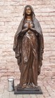 Vintage Virgin Mother Mary Catholic Rosary Centerpiece Bronze Figurine Gift Art