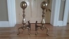 Pair Of Big Heavy 18    Vntg Estate Brass Cannonball Fireplace Andirons Fire Dogs