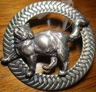 Vintage Antique French  persian Cat  Braided Rim  White Metal Picture Button