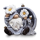 Resin Gnome In Flowe Pot With Daisies And Bees Garden Statue