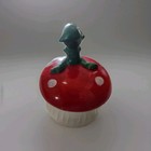 Vintage Pixie Elf On Polka Dot Mushroom Figurine Ceramic Trinket Box  Unbranded 