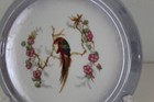 Antique German Lusterware Pheasant On Floral Branch Ceramic Trivet