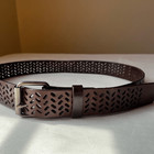 Vintage Wide Leather Belt W  Cut Out Pattern Dark Brown Silver Roller Buckle M l