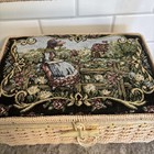 Vintage Azar Sewing Basket Tapestry  Wicker- Full Of Sewing Supplies- W  Handle