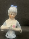 Antique Pincushion 2 5    French Porcelain Pin Cushion Half Doll   1    Blonde Doll