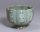 A Very Fine Korean B w Slip Inlaid chrysanthemum Celadon Cup-14th C