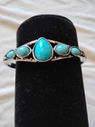 Vintage Style Silver Tone Turquoise Stone Open Cuff Bracelet