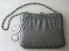 Antique Art Nouveau Deco Faux Chain Mail Mesh Silver Metal Coin Purse