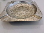 Vintage Square Metal Ashtray  Engraved Floral Design Heavy