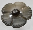  2  Antique Carved Mother Of Pearl Flower W metal Center Shank Buttons Rare 