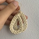 Handcrafted Rattan Dangle Earrings Beige Teardrop Hook Bohemian Women