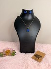 Azure Blue Crystal Solitaire Necklace   Earring Set   Dainty Minimalist Silver P