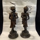 Pair Of Blackamoor Nubian 10    Figurines W  Flower Holders patinated Bronze Metal