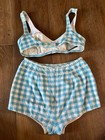 Vintage 70s Catalina Bikini  White   Blue Gingham  Xs s  A To B Cup