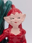 Vintage Gilner Ceramic Elf On Tree Log Planter 1950 s Red Pixie Hat Hand Painted