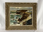 1950s Japanese Semi Antique Seascape Oil Painting Midcentury Coastal Oilpainting