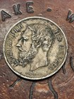 1870 Belgium With King Leopold Ii And Lion Genuine Silver 5 Francs Coin      