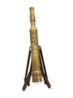 18  Brass Maritime Telescope On Wooden Tripod Stand - Nautical Vintage Decor