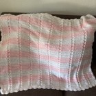 New-handmade Afghan Crocheted Blanket V-stitch Throw Pink White Stripes 38x38