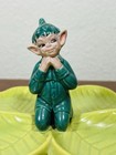 Vintage Mcm Gilner Pottery Green Pixie Elf On 7   four Leaf Clover Dish Rare