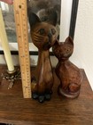 Pair Hand Carved Teak Wood Cat Figurines Mid Century Modern Mcm Vintage