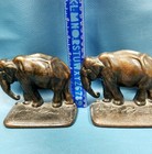 Pair Vtg Antq Cast Iron Bronze Rubbed Elephant Pachyderm 5x4 Solid Bookends