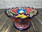 Talavera Pottery Mexican Folk Art Fruit Bowl Floral Blue white yellow orange red