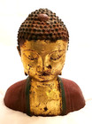 Antique Large Old  Gold Gilt Buddha Bust Heavy Cast Iron Sculpture