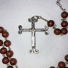 Vintage Catholic Prayer Rosary Brown Beads Silver Tone Crucifix 17 5 