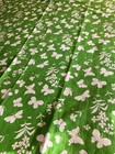 French Floral Heavy Linen Butterflies Fabric 1960 s  51 X 142 Inches