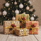 Kraft Christmas Wrapping Paper  8 Sheets Vintage Santa Claus  Green Trees  Festi