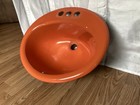 Vtg 19x16 Cast Iron Tiger Lily Orange Porcelain Oval Self Rimming Drop In Sink 1