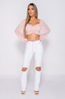 Women Casual High Waist Ripped Stretch Straight Leg Denim Jeans Pants Trousers