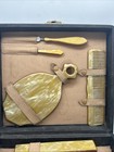 Vintage Traveling 9 Piece Vanity Set  Mirror Brush Celluloid Art Deco  a10 